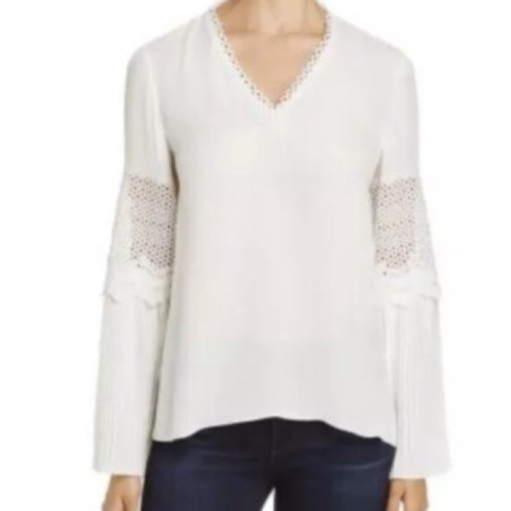 Luxury Kobi Halperin Christine  Lace Flare-Sleeve Blouse White eyelet butterfly…